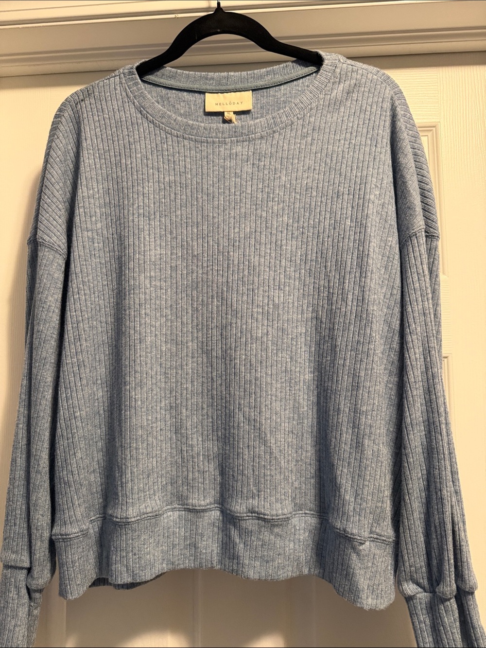 MELLODAY Light Blue Ribbed Crewneck Sweater